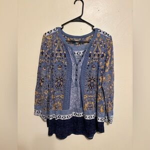 Lucky Brand Blue and Yellow Patterned Blouse